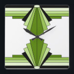 Art-Deco-Muster in Grüntöne 2 Quadratische Wanduhr<br><div class="desc">Dieses Muster basiert auf klassischen Deko-Formen.</div>