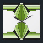 Art-Deco-Muster in Grüntöne 2 Quadratische Wanduhr<br><div class="desc">Dieses Muster basiert auf klassischen Deko-Formen.</div>