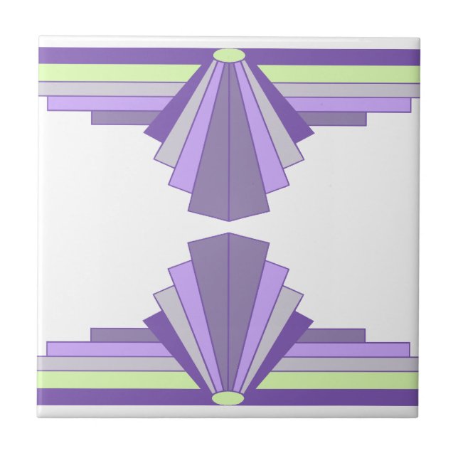 Art-Déco-Muster in Lila und grün Fliese (Vorderseite)