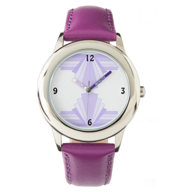 Art Deco Muster in Lilac Armbanduhr (Vorderseite)
