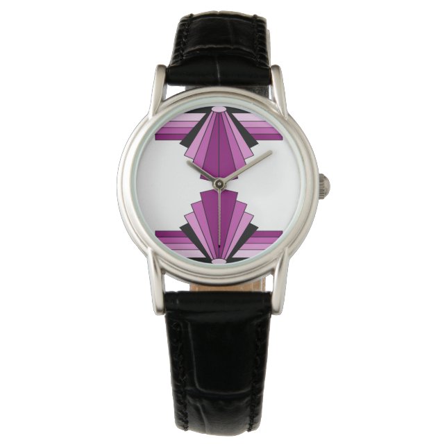 Art Deco Muster in Pinks Armbanduhr (Vorderseite)