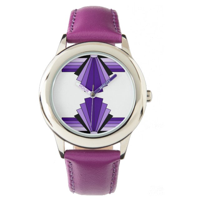 Art Deco Muster in Purples Armbanduhr (Vorderseite)