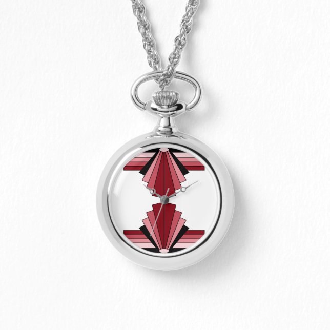 Art Deco Muster in Reds Armbanduhr (Vorderseite)