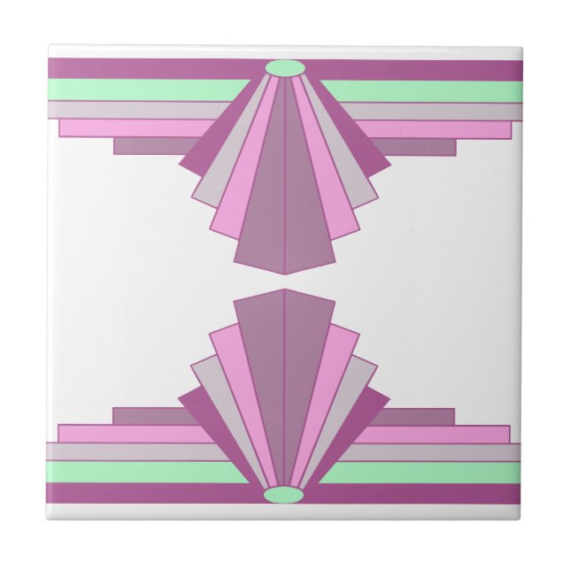 Art-Deco-Muster in Rosa und Grün Fliese (Vorderseite)