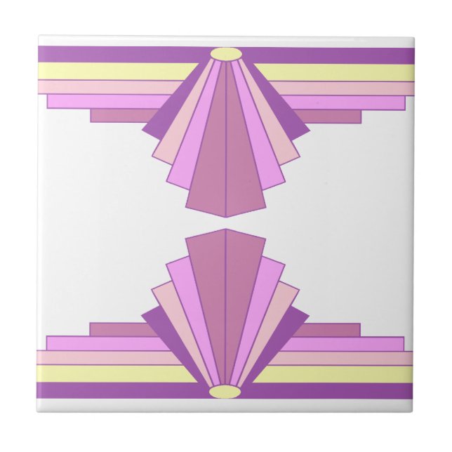 Art Deco Muster in rosa und Lila Fliese (Vorderseite)