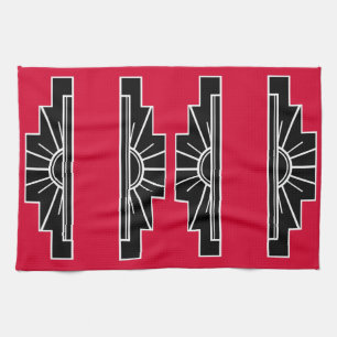 Art Deco Muster in rotem Geschirrtuch