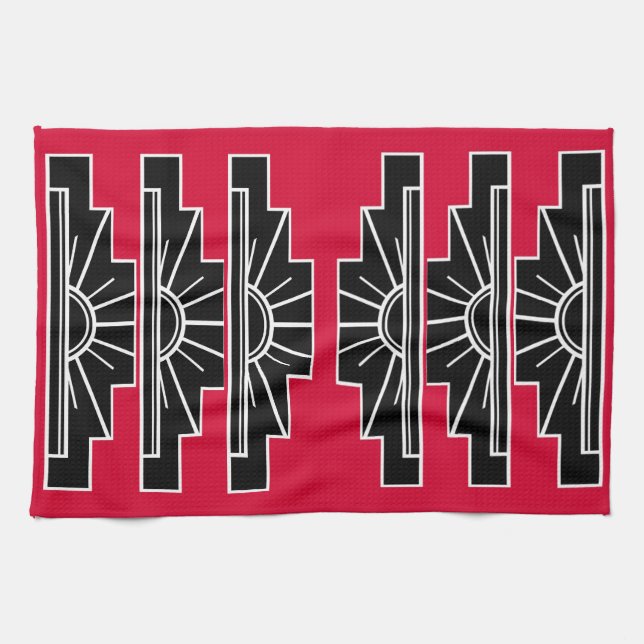 Art Deco Muster in rotem Geschirrtuch (Horizontal)