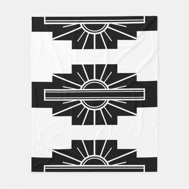 Art Deco Muster in Schwarz Fleecedecke (Vorderseite)