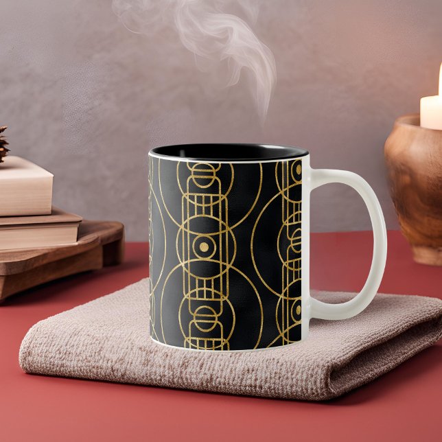 Art-Deco-Muster in Schwarz und Gold Zweifarbige Tasse (Von Creator hochgeladen)