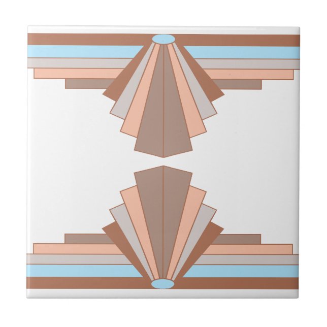 Art Deco Muster in Tan & Blue Fliese (Vorderseite)