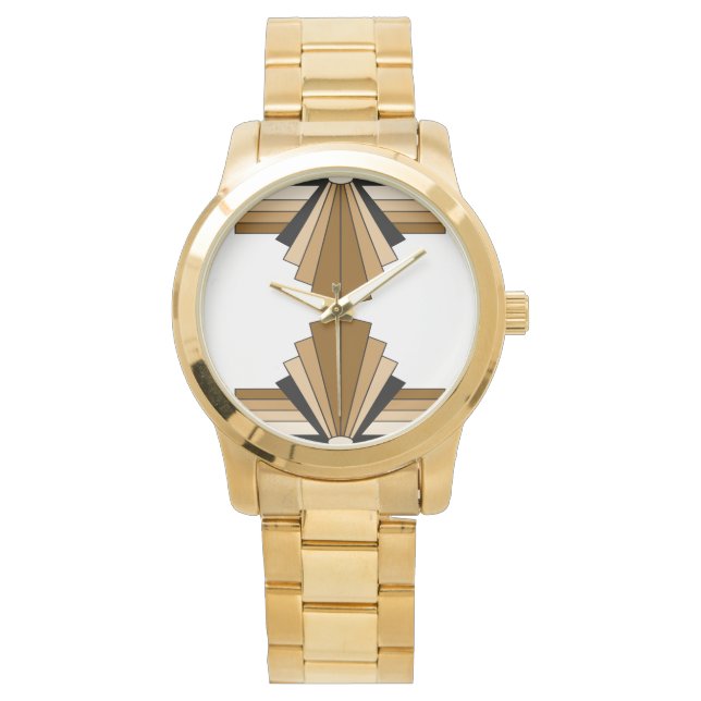 Art Deco Muster in Tans Armbanduhr (Vorderseite)