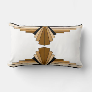 Art-Deco-Muster in Tans, Braun und schwarzer Lumba Lendenkissen