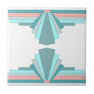 Art Deco Muster in Türkis und Pfirsich Fliese