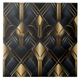 Art Deco Muster, metallischer Effekt, schwarz und Fliese