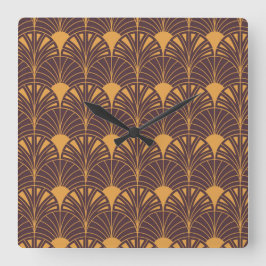 Art-Deco-Muster mit fächerförmigen Motiven  Quadratische Wanduhr