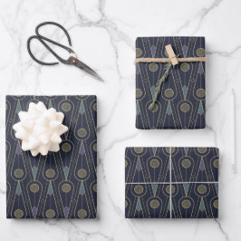 Art Deco-Muster mit geometrischen Formen in Gold Geschenkpapier Set