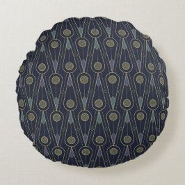 Art Deco-Muster mit geometrischen Formen in Gold Rundes Kissen