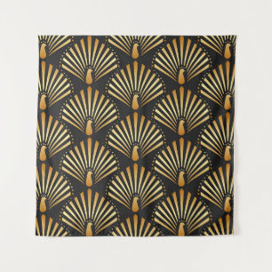 Art Deco Muster mit goldenem Pfau Wandteppich
