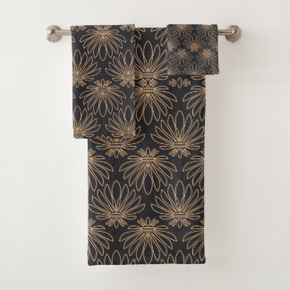 Art Deco-Muster mit goldenen Blumenmotiven  Badhandtuch Set
