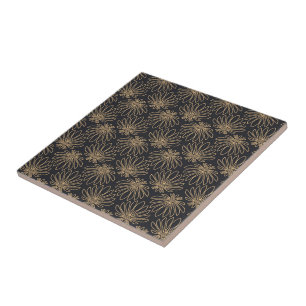 Art-Deco-Muster mit goldenen Blumenmotiven Fliese