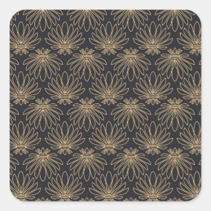 Art Deco-Muster mit goldenen Blumenmotiven  Quadratischer Aufkleber