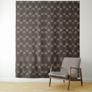 Art Deco-Muster mit goldenen Blumenmotiven Wandteppich