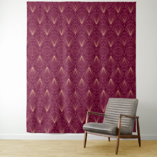 Art-Deco-Muster mit goldenen geometrischen Fächerm Wandteppich