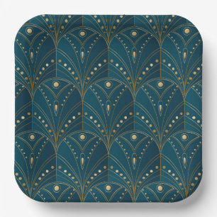 Art Deco-Muster mit goldenen geometrischen Formen Pappteller
