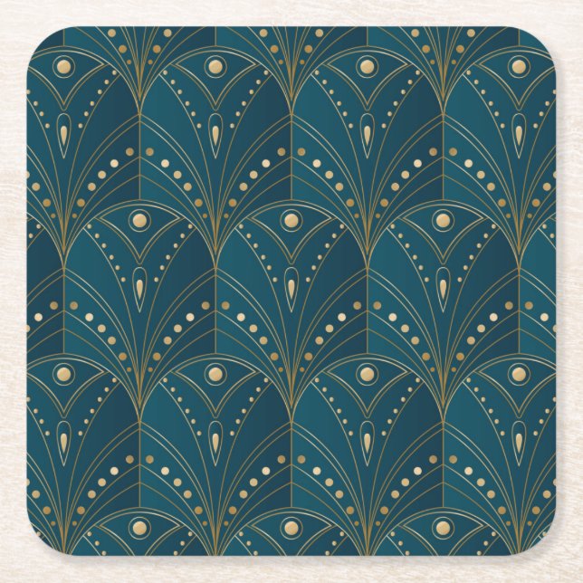 Art-Deco-Muster mit goldenen geometrischen Formen Rechteckiger Pappuntersetzer (Vorderseite)