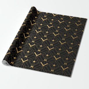 Art Deco Muster. Nahtlose schwarze und goldene Bac Geschenkpapier