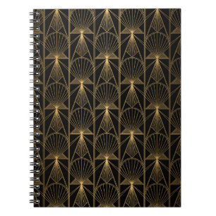 Art Deco Muster. Nahtlose schwarze und goldene Bac Notizblock