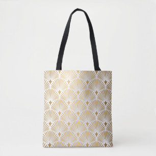 Art Deco Muster. Nahtloser weißer und goldener Hi