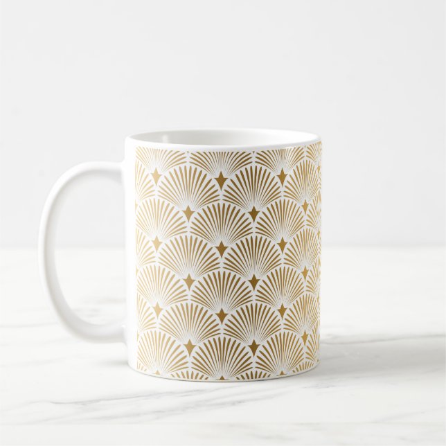 Art Deco Muster. Nahtloser weißer und goldener Hin Kaffeetasse (Links)