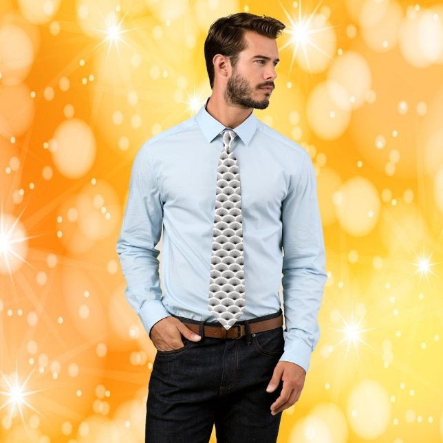 Art Deco Muster Schwarze Lüfter Weißer Hintergrund Krawatte (A cool tie with a black and white art deco pattern)