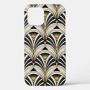Art Deco Muster. Vintage Gold Schwarz Weiß Hinterg iPhone 12 Hülle