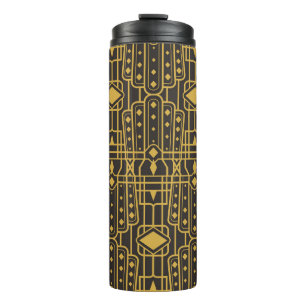 Art Deco nahtloses Luxus-Geometrie-Muster. Golden Thermosbecher