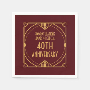 Art Deco Name 40th Wedding Anniversary Ruby Red Serviette