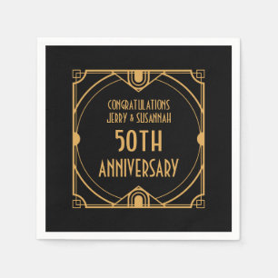 Art Deco Name 50th Wedding Anniversary Black Serviette