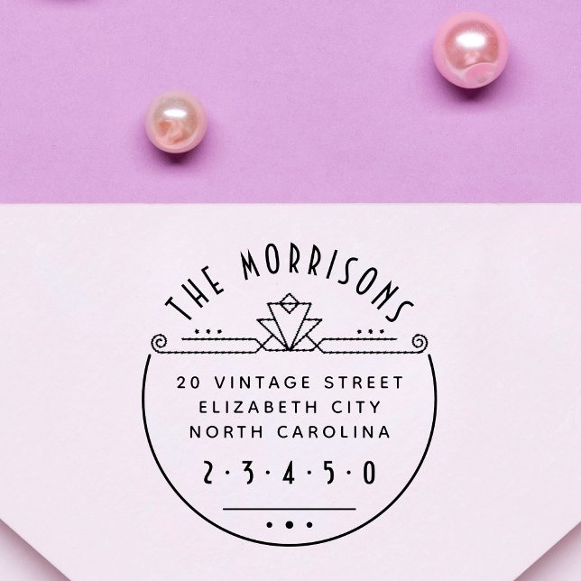 Art Deco Name & Round Rücksendeadresse Sel Permastempel (Von Creator hochgeladen)