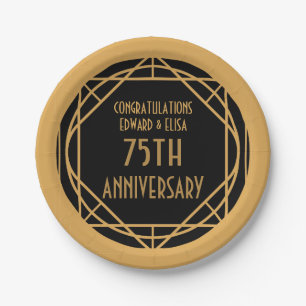 Art Deco Namen 75 Jahre Jubiläum Gold Schwarz Pappteller
