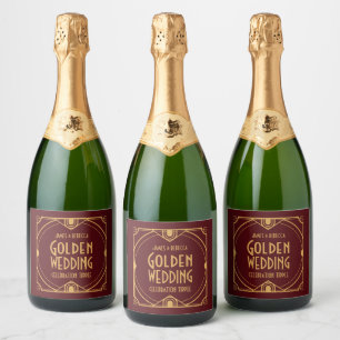 Art Deco Names Golden Wedding Party Burgundy