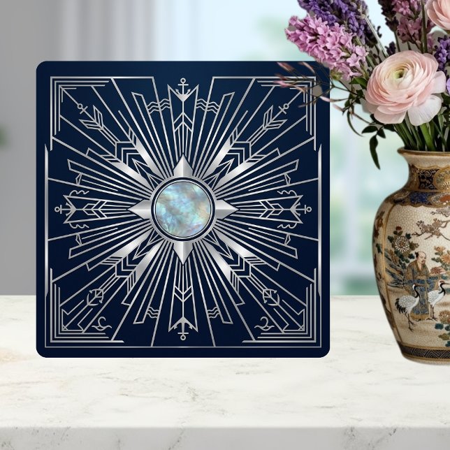 Art Deco Nautical Sunburst Navy Silber Keramik  Fliese (Von Creator hochgeladen)