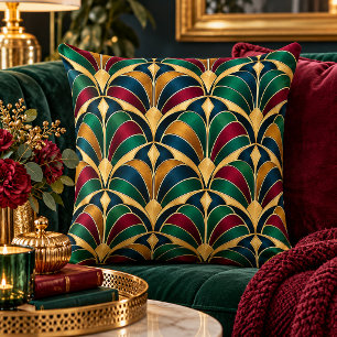 Art Deco Navy, Burgund, Gold, Grün Geometrisch Kissen