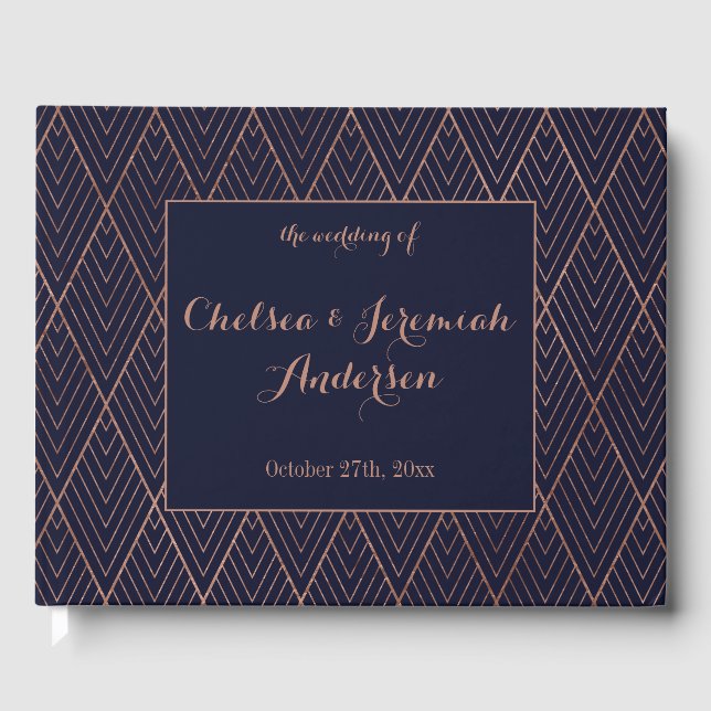 Art Deco Navy Gold Custom Wedding Gästebuch (Vorderseite)