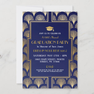 Art Deco Navy Gold Gatsby Party Abschluss Einladung