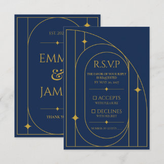 Art Deco Navy Gold Hochzeit-Antwortkarte RSVP Karte