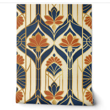 Art Deco Navy Terrakotta- und Gold-Lotus-Blumenmus