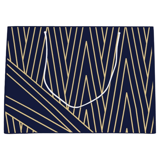 Art Deco Navy und Gold große Geschenktasche Große Geschenktüte (Vorderseite)
