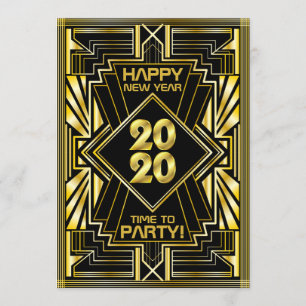 Art Deco New Year Party 2020 Gold Black Gatsby Einladung