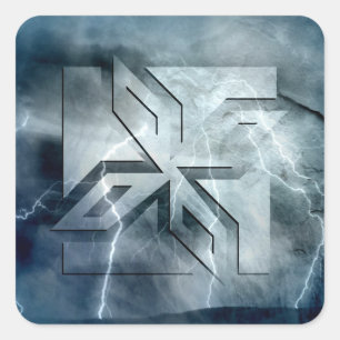 Art Deco Ninja Star Icon, Galaxy Blitzüberlagerung Quadratischer Aufkleber
